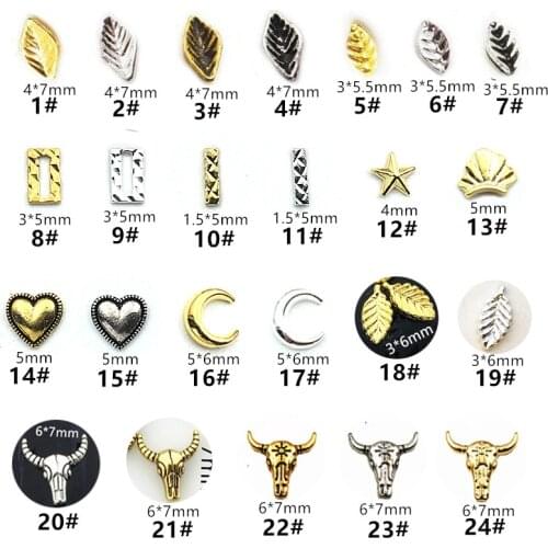 50pcs/pack Japan Metal 3D Nail art Decorations Kawaii Heart Leaf Star Nail Parts Nail Accessories DIY Alloy Nail Supplies
