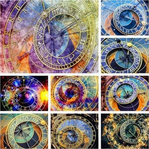 Full Drill Square Round Diamond Painting Clock 5D Diamond Embroidery Landscape Picture of Rhinestone Mosaic Wall Art
