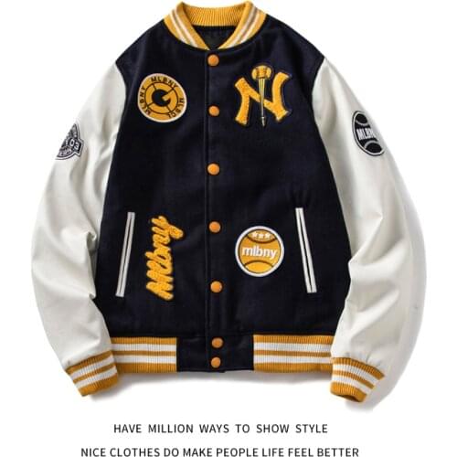 MLBNY Yankees Winter Full Embroidery Baseball Jacket Womens Woolen Coat Leather Sleeve Mens Uniform Unisex Boyfriend Style