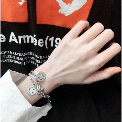 Hip Hop Sad Smiley Face Pendant Bracelet For Women Men Fashion Punk Style Double Deck Bangles Jewelry Party Gifts