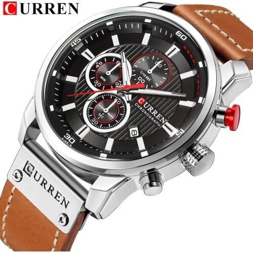 Watches Men Luxury Brand CURREN Chronograph Men Sports Watches Leather Quartz Wristwatch Relogio Masculin Clock Army Military