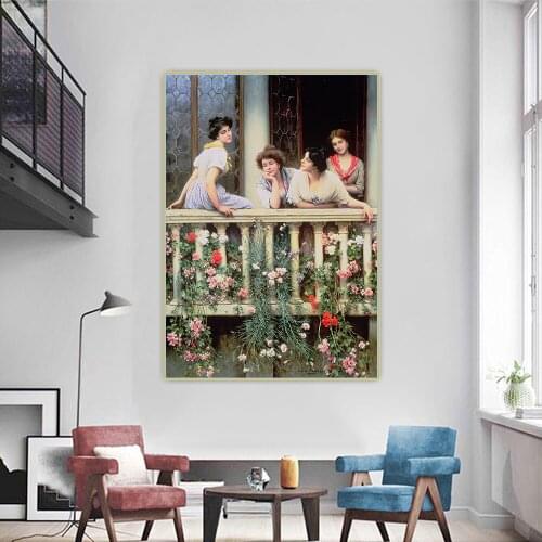 Citon Eugene de Blaas《Balcony.1911》Canvas Art Oil Painting Artwork Poster Picture Wall Hanging Decor Home Living Room Decoration