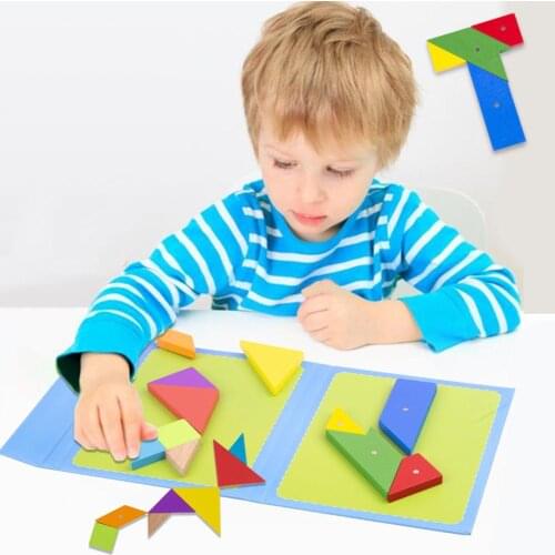 Kids Magnetic Wooden 3D T Tangram Jigsaw Puzzle Game Early Educational Toy Gift