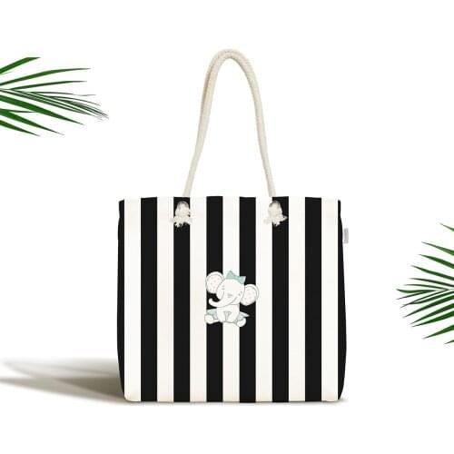 Baby Bag-Black White Striped Elephant Motif Fabric Bag