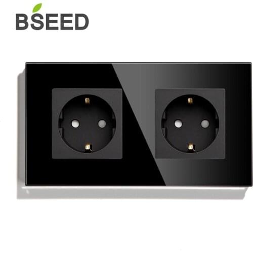BSEED Socket EU Standard Double Wall Socket 16A 110V-250V White Black Gloden Crystal Glass Panel 157*86mm