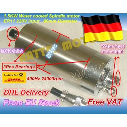 DE ship/free VAT 1.5KW WATER-COOLED SPINDLE MOTOR FOR CNC ENGRAVING MILLING GRIND 80x188mm ER11 220V/AC 24000RPM