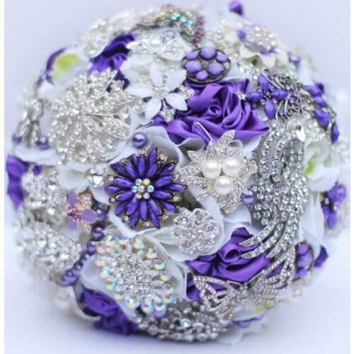 Purple White brooch bouquet Bridal crystal Wedding Bouquet custom made Creative Bride 's bouquets
