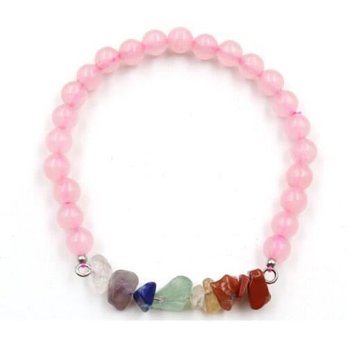 FYSL Silver Plated Rose Pink Quartz 6 mm Round Beads Stretchy Bracelet Tiger Eye Stone Jewelry