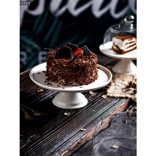 Nordic Style Retro Ceramics Cake Plate Glass Cover Dessert Table Display Stand Tray Home Kitchen Decoration Festive Party