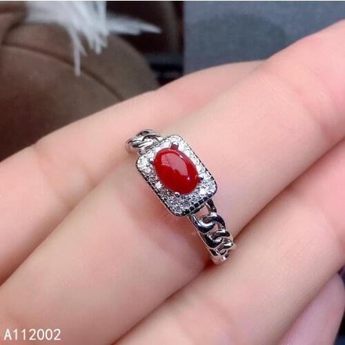 KJJEAXCMY fine jewelry natural red coral 925 sterling silver new women adjustable gemstone ring support test lovely