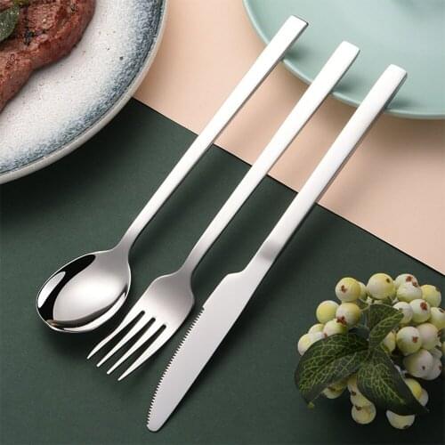 3 Pcs Sets Tableware Dinnerware Washing Kitchen Utensils Cutlery Lunch Dishes Complete Dinner Knife Fork Spoons Square Handle