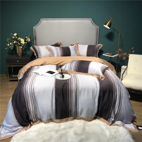 Stripes Duvet Cover Set 4 Piece Luxury Bedding Sheets Pillowcases Double Queen King Size Silk Linens cobertores de cama 2 plazas