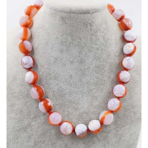 Red white agate round faceted 15-16mm nature beads necklace 18inch FPPJ wholesale beads gift