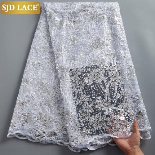 SJD LACE African Lace Fabric With Sequins French Tulle Lace Fabric High Quality Embroidery Bone Cord Mesh For Brids Sewing A2374