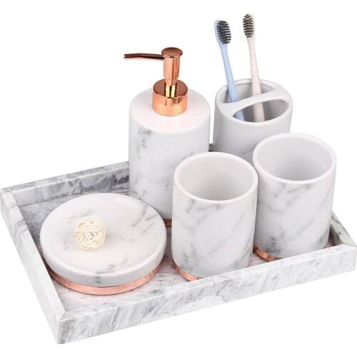 Imitation marble bathroom wash set ceramic bathroom decoration accessories soap dispenser toothbrush holder bathroom supplies