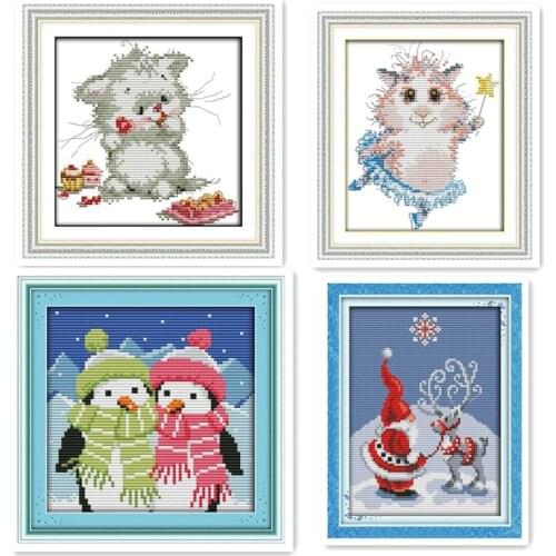 Winter snowman Santa Elk 11CT 14CT multi-specification diy Embroidery Cross Stitch Kit Kittens mouse embroidery patterns