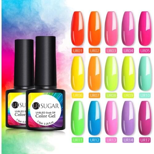 UR SUGAR 7.5ml Neon Color Fluorescence Gel Nail Polish Semi-Permanent Soak Off Gel Varnish Neon UV LED Nail Art Varnish