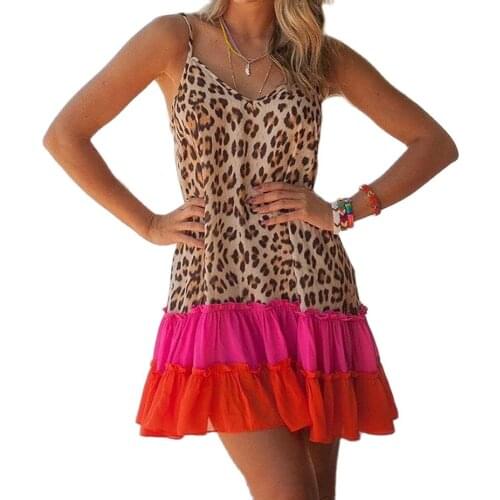 New Design Good Quality Factory Price Fashion Hot Selling Womens Sexy Printed Leopard Print Stitching Strap Dress