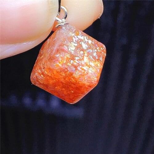Genuine Natural Gold Sunstone Strawberry Quartz Cube Pendant 10x10mm Rectangle Women Water Drop Love Stone Jewelry AAAAA