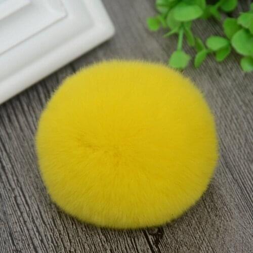 8cm Nature Genuine Rex Rabbit Fur Ball Pom Pom Fluffy DIY Winter Hat Skullies Beanies Knitted Cap Pompoms F001-yellow