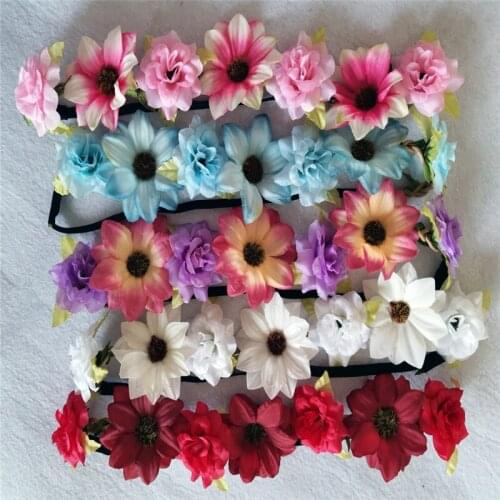 Popular Big Crown Hair Band Wedding Floral Headband Bride Garland Bridesmaid Hair Flower Artificial Rose Flower Beach Headwear