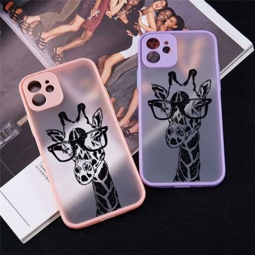 Cute Cartoon Animal Giraffe Clear Phone Case For iPhone 7 11 Pro MAX 12 XR X XS SE20 8 Plus Shockproof Hard Matte PC Cover Coque