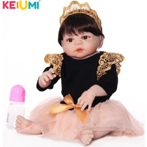 KEIUMI 23 Inch Reborn Baby Doll Girl Full Silicone Vinyl Babies Can Bath Lifelike Princess Toy Reborn Boneca Birthday Gift