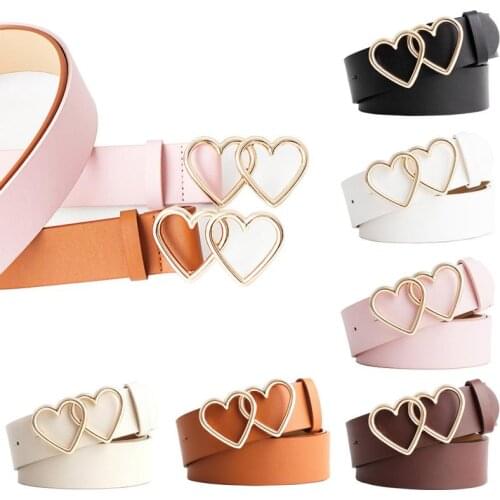 Hot Women Double Ring Leather Belt love Ring Buckle Women Leather Belts Girls Wild Jeans Pants Dresses Waist Belts For Jeans