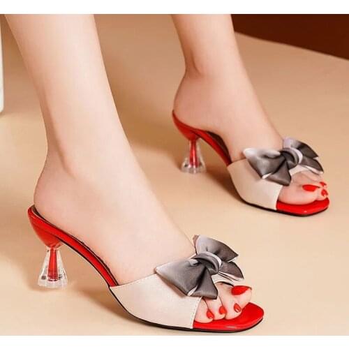 Women Fashion Summer Crystal Sandals Rhinestone Heels Open Toe Shoes Women Designer Square Slippers Slip on Ladies Beach Slides