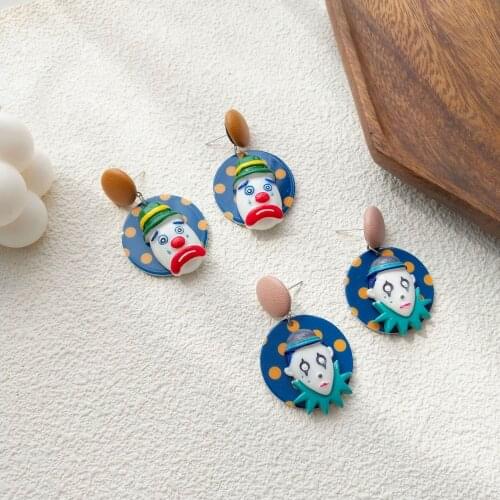 ZiccoWong Cartoon Clown Eardrop Earring For Girl Kids Funny Circus Clown Circle Dot Lovely Earstud Earring Party Gift Jewelry