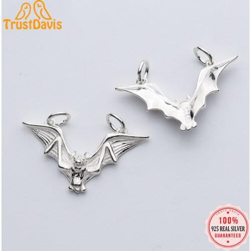 TrustDavis Real 925 Sterling Silver Fashion Geometric Double Circle Bat Charm Pendant Handmade DIY Accessories Jewelry DZ445