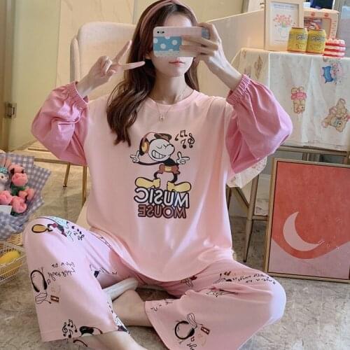 Spring Nightgown Women Sleepwear Loose Version Cartoon Plus Size XXXL Pajama Set Cotton Princess Style Pullover Pajamas