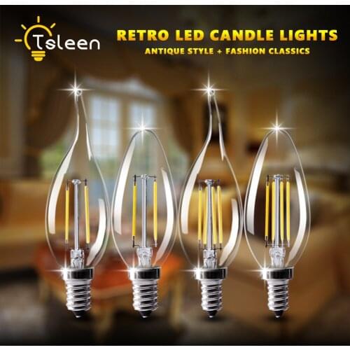 TSLEEN 8W E12 E14 Candle light Filament Vintage Led Lamp Edsion Bulb Lamp Dimmable Glass Chandelier Lighting Led Lights For Home