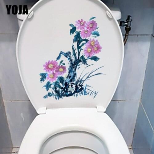 YOJA 17.6X21.5CM Hand Painted Floral Ink Painting Wall Stickers Mural Classical Art Toilet WC Decor T1-1524