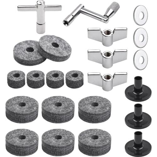 23pcs Cymbal Replacement Accessories Drum Parts with Cymbal Stand Felts Drum Cymbal Felt Pads Include Wing Nuts Washers