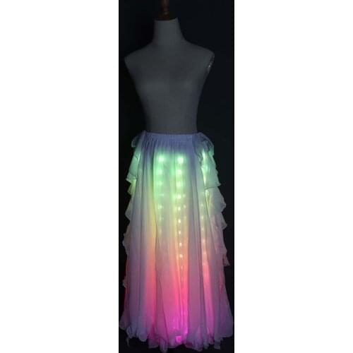 LED Color Lights Women Belly Dance Split Skirt Sexy Professional Bellydance Training Clothes Dancing Costumes