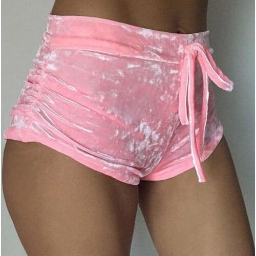 Pink Velvet Shorts Women Drawstring Casual High Waist 2020 Autumn Winter Sexy Skinny Booty Shorts Feminino S-XL