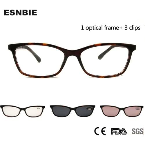 Fashion Cat Eye Glasses With Magnetic Clip On Sunglasses Polarized Optical Spectacle Frames Women With 3 Clip On Glasses Ultem