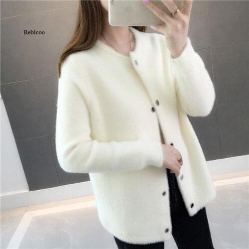Womens Mink Fur Autumn and Winter Sweater Coat New Loose Velvet Long-Sleeved Cardigan