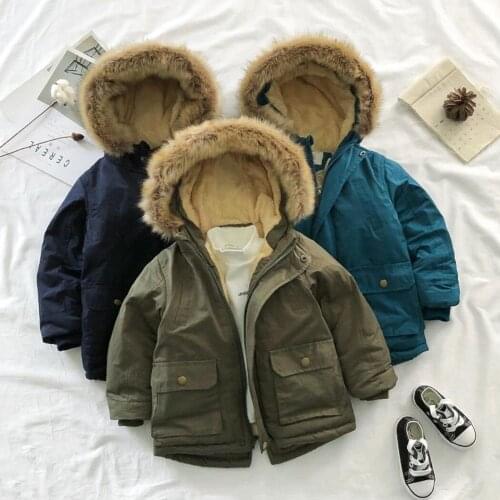 New Baby Boys Winter Jacket Wool Collar Fashion Children Coats Kids Hooded Warm Outerwear Plush Thicke Cotton Clothes 3-12 Years