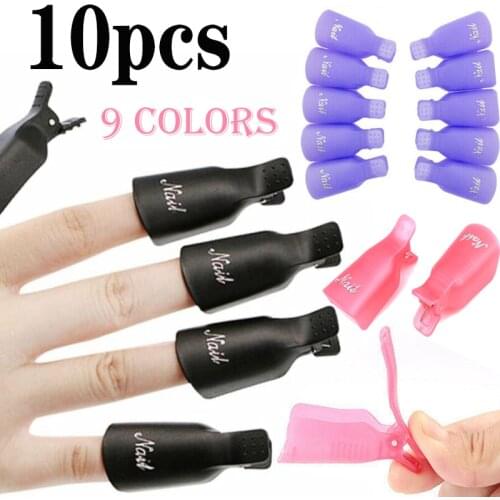 10pcs nail remover clips nail polish remover soaked clip cap finger cots phototherapy nail remover tool dead skin push set