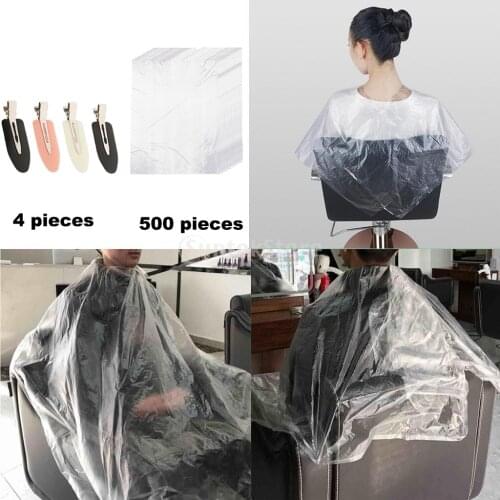 500PC Disposable Hair Cutting Capes Barber Shop Apron Gown with 4X Hair Clip