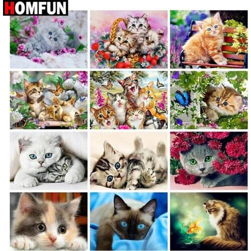HOMFUN Full Square/Round Drill 5D DIY Diamond Painting "Animal cat scene" Embroidery Cross Stitch 5D Home Decor Gift