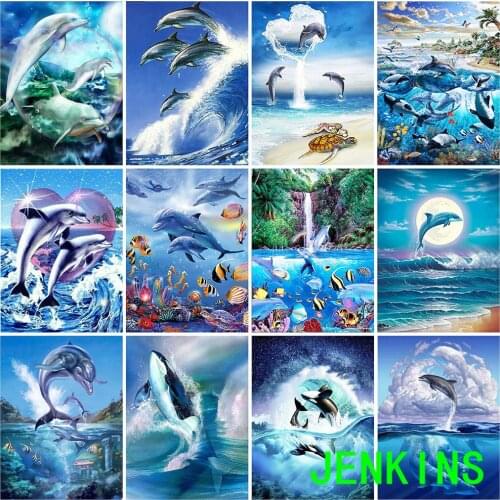 Full Square/Round Drill 5D DIY Diamond Painting Animals Diamond Embroidery Dolphin Rhinestone Mosaic Crafts Kit jenkins