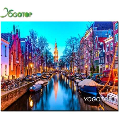 Landscape Amsterdam Street Bridge 5D DIY Diamond painting Cross stitch kits square round Mosaic embroidery Home Decor YY2244