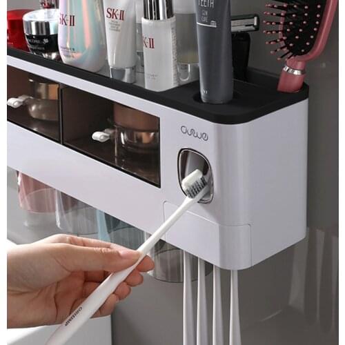 Automatic Toothpaste Dispenser Wall Mount Bathroom Accessories Squeezer Set For Family Toothbrush Holder Organizer