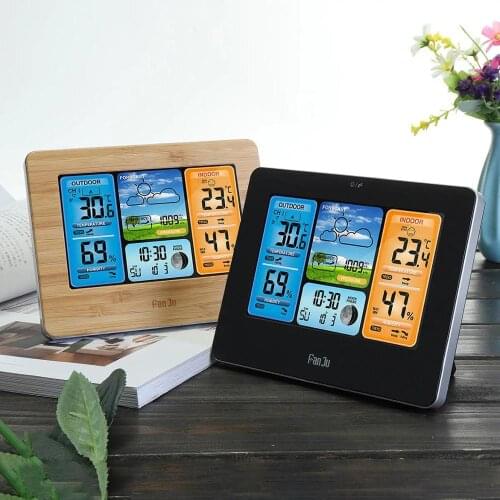 Wireless LCD Color Weather Station Digital Forecast Hygrometer Thermometer Clock Sensor -20~60°C - Black