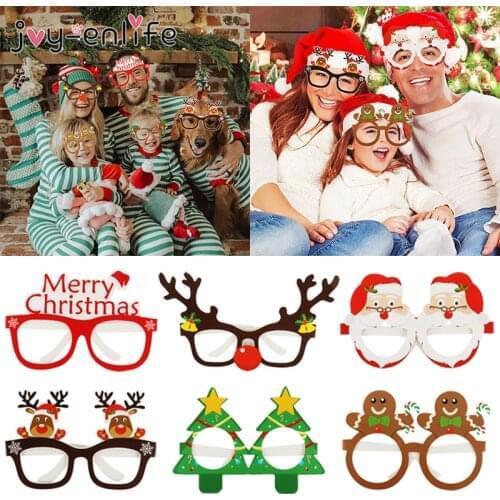 9pcs 2021 Christmas Glasses Santa Claus Snowman Snowflake Tree Elk Paper Glasses Party Photo Props Christmas Decoration For Home