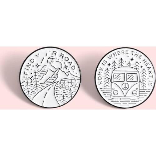 Outdoor Adventure in the Woods Brooch Travel Bus Shirt Enamel Pin Broches for Men Women Badge Pins Brooches Jewelry Accessories