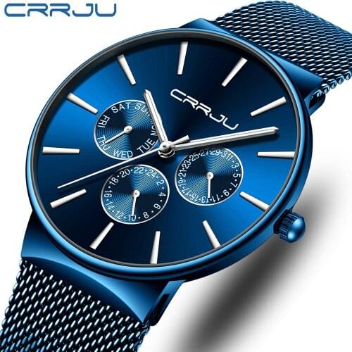 CRRJU 2019 New Men Watch Fashion Simple Mesh Strap Wristwatch Business Waterproof Quartz Watch Relogio Masculino Gifts for Men